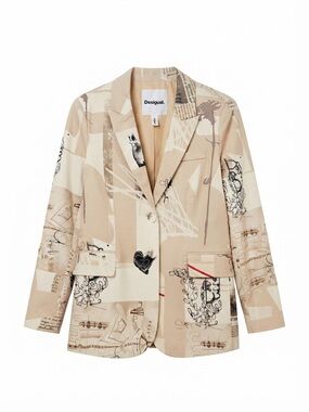 Desigual Beige Patchwork Graphic Blazer